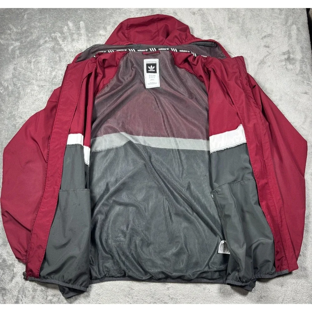 Adidas Trefoil Skateboarding Windbreaker Jacket Burgundy Grey Mens Sz 2XL S93500